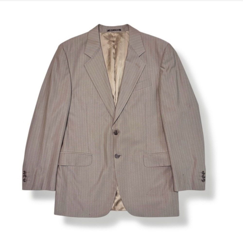 FENDI Tan Pinstripe Wool Two Button BlazerPure New Wool